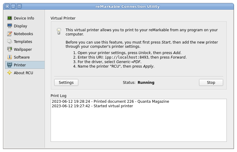 Screenshot of Printer Pane