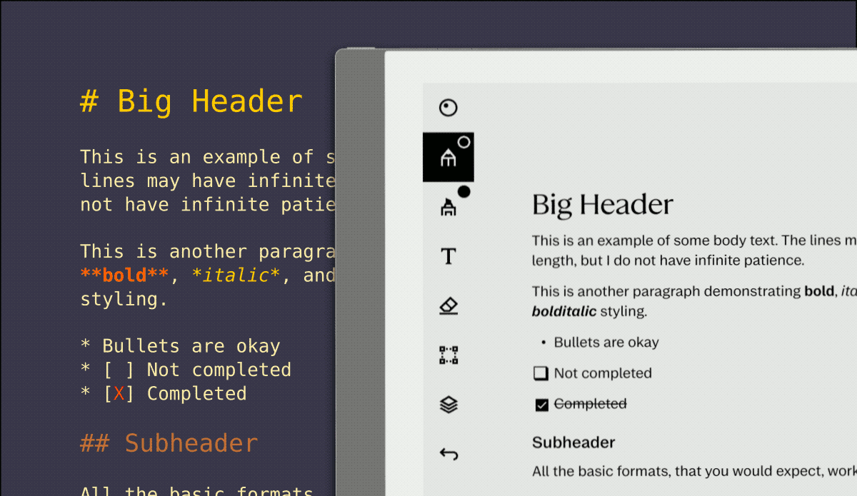 Markdown to native tablet text data