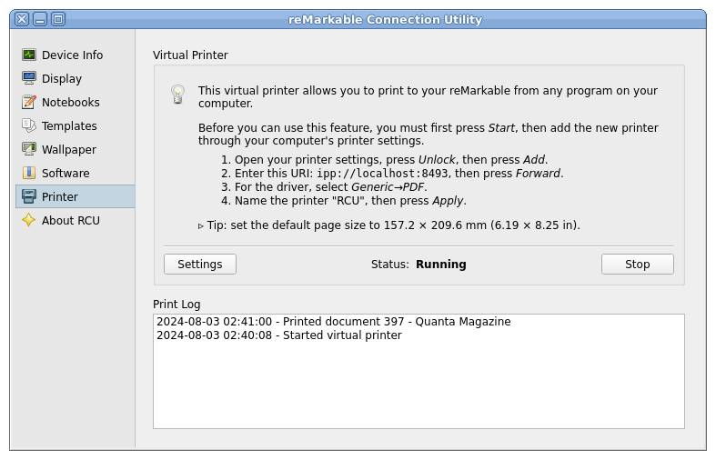 Screenshot of Printer Pane