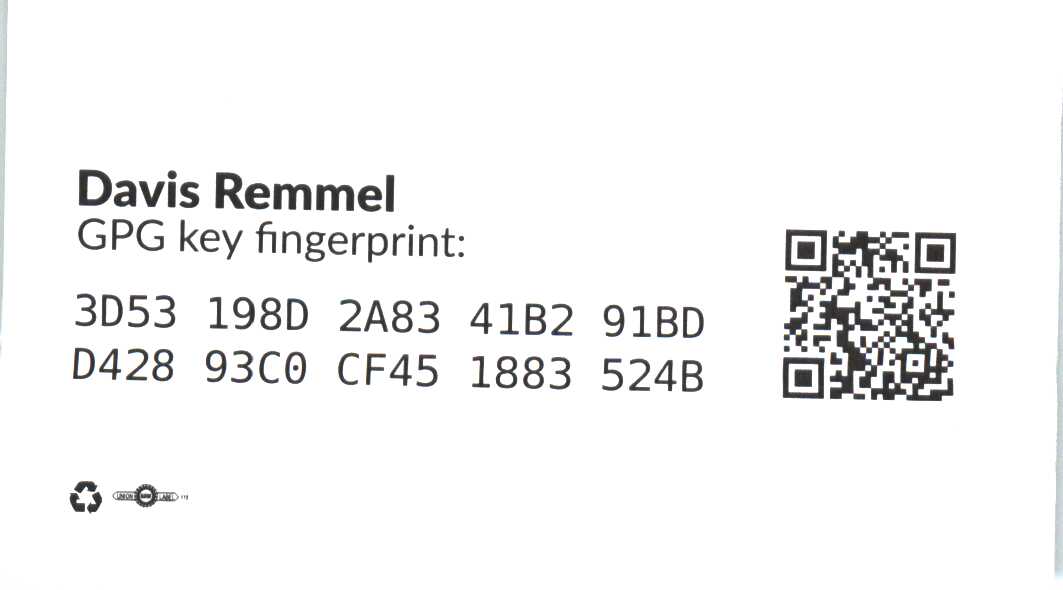 Davis' FSF business card