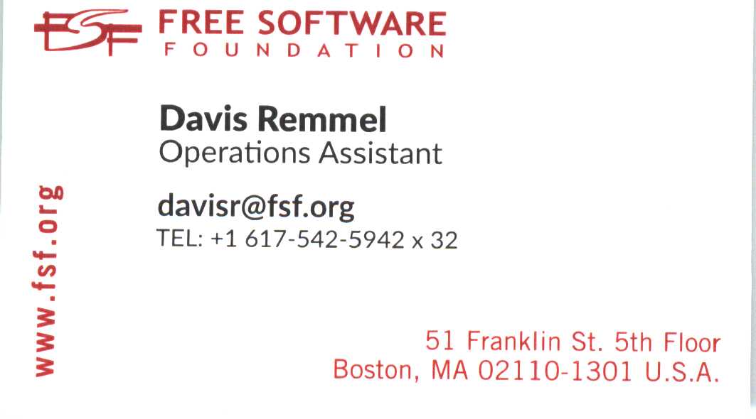 Davis' FSF business card
